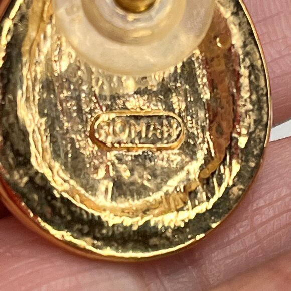 Vintage Roman Gold Tone And Clear Rhinestone Teardrop Shaped Earrings beautiful - Picture 3 of 4